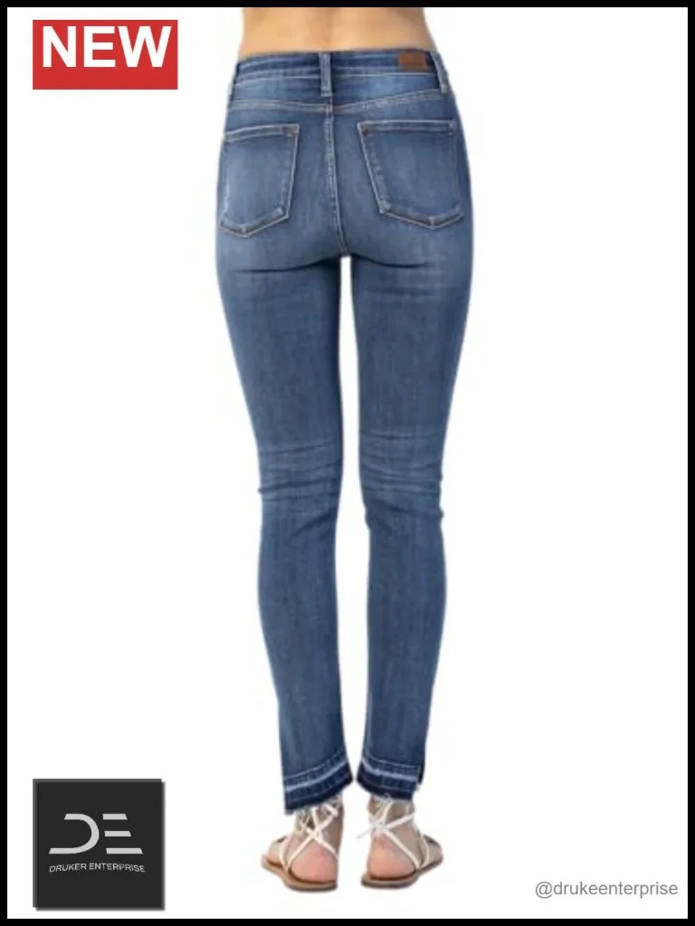 High Waist Skinny Jeans with Side Slit Hem
